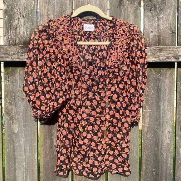 Saylor Peggy Embroidered Floral Sheer Blouse | S - Picture 4 of 8